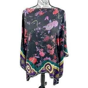 Etro Milano Cashmere Silk Blend Floral Knit Poncho